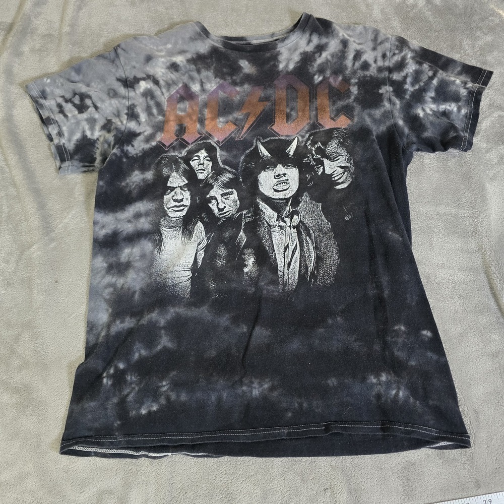 AC/DC Shirt Mens Medium Gray Tie Dye Rock Band Highway To Hell Heavy Metal